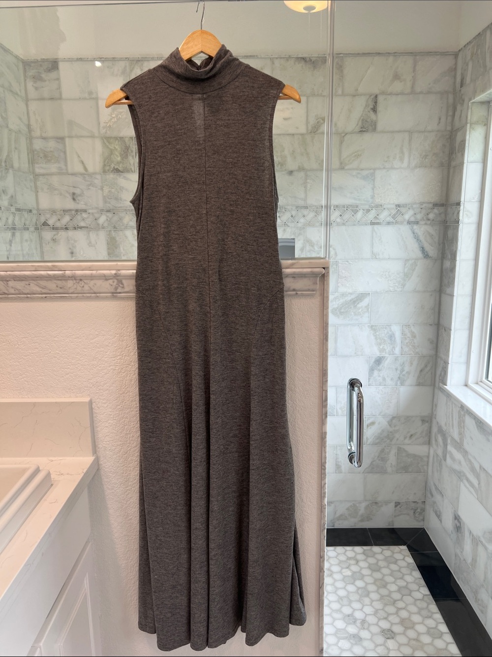 Astr Sleeveless Turtleneck Maxi Dress in Charcoal Gray